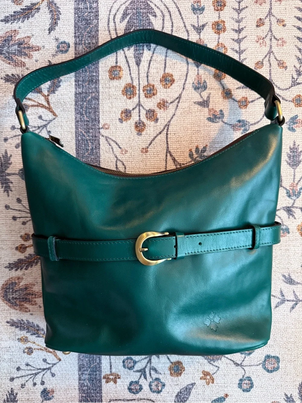 Patricia Nash Elini Leather Hobo Shoulder Bag Green Belted MSRP $269